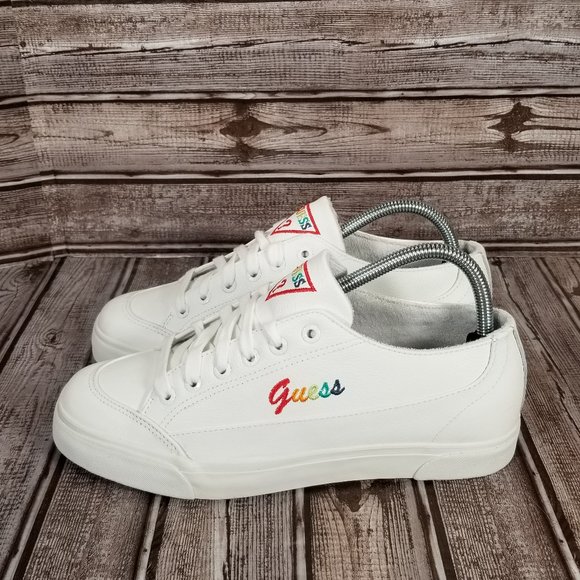 RETRO GUESS Women's 8.5 B White Leather Sneakers Shoes Rainbow Embroidery NWOT - Picture 5 of 10